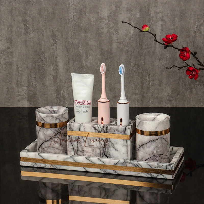 

Lilac Marble Bathroom Accessories Sets Luxury Stone Soap Dispenser Bottle Toothbrush Holder Soap Dish Tray Bathroom Set