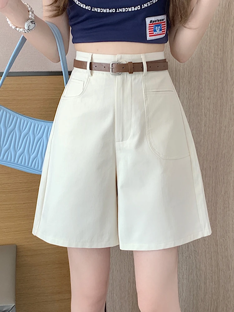 

Женские летние модные брюки с высокой талией, широкие штанины, универсальные, А-силуэт, укороченные, для работы и повседневной носки, в корейском стиле