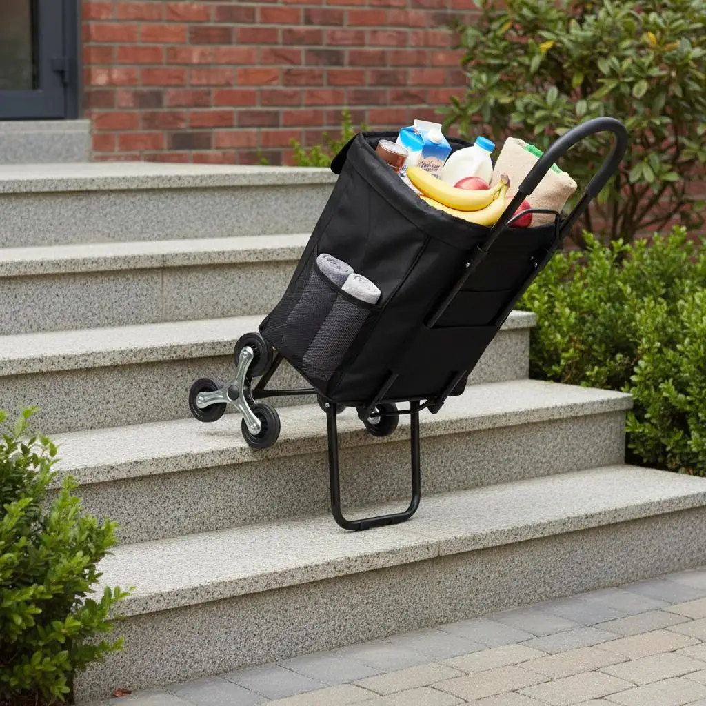 

Складная тележка для покупок 36 л для супермаркетов, прачечных, квартир, 6-колесная тележка для подъема по лестнице, складная универсальная тележка Remo