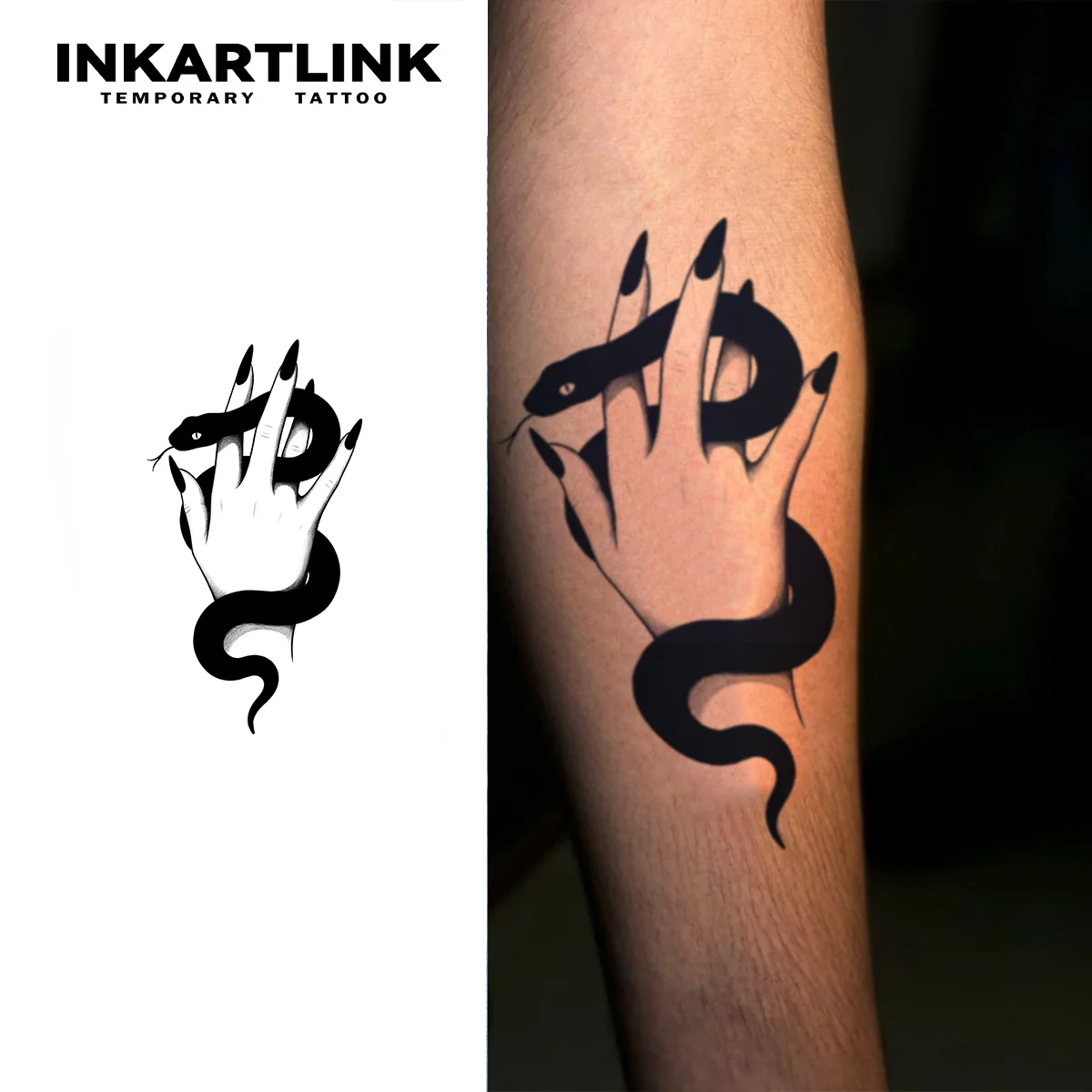 INKARTLINK 1PC Plant-Based Serpent Hand Tattoo 2-5 Days, Unisex for Parties, Festivals & Gothic Look