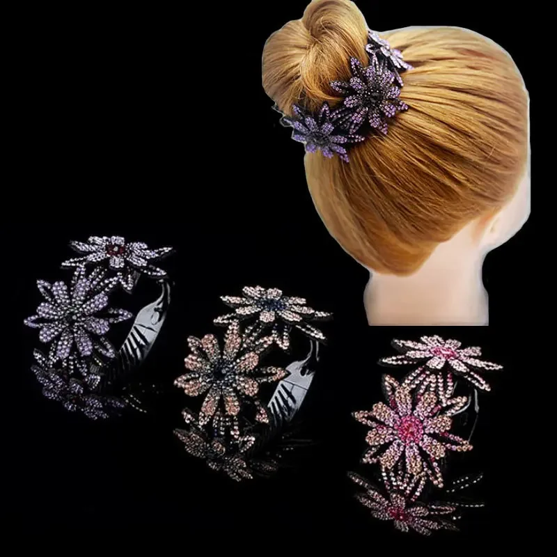 머리핀 Fashion Crystal Rhinestone Hairpin Bun Hair Claw Clips Ponytail Buckle Hair Clip Expand Hair Accessories for Women Barrettes