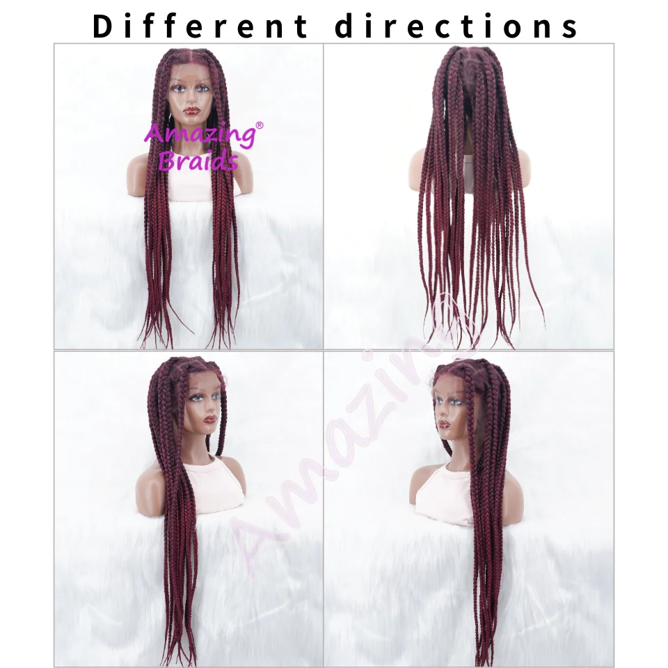 Synthetic Hair Lace Front Knotless Box Braided Wigs for Women Full Lace Frontal Braid Wigs with Baby Hair Braided Wig 36 Inch