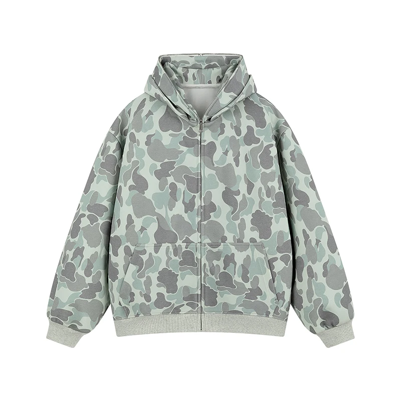 Men Camouflage Hoodie Cardigan Hip Hop Men Streetwear Oversized Camouflage Hooded Zipper Jacket General Clothing