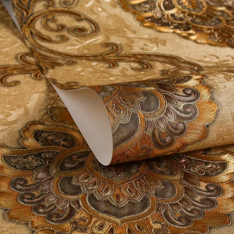 Luxus-Damast-Tapetenrolle im europäischen Stil, 3D-geprägtes, verdicktes PVC-Wandbild, Dekor-Tapeten für Wohnzimmer, Schlafzimmer