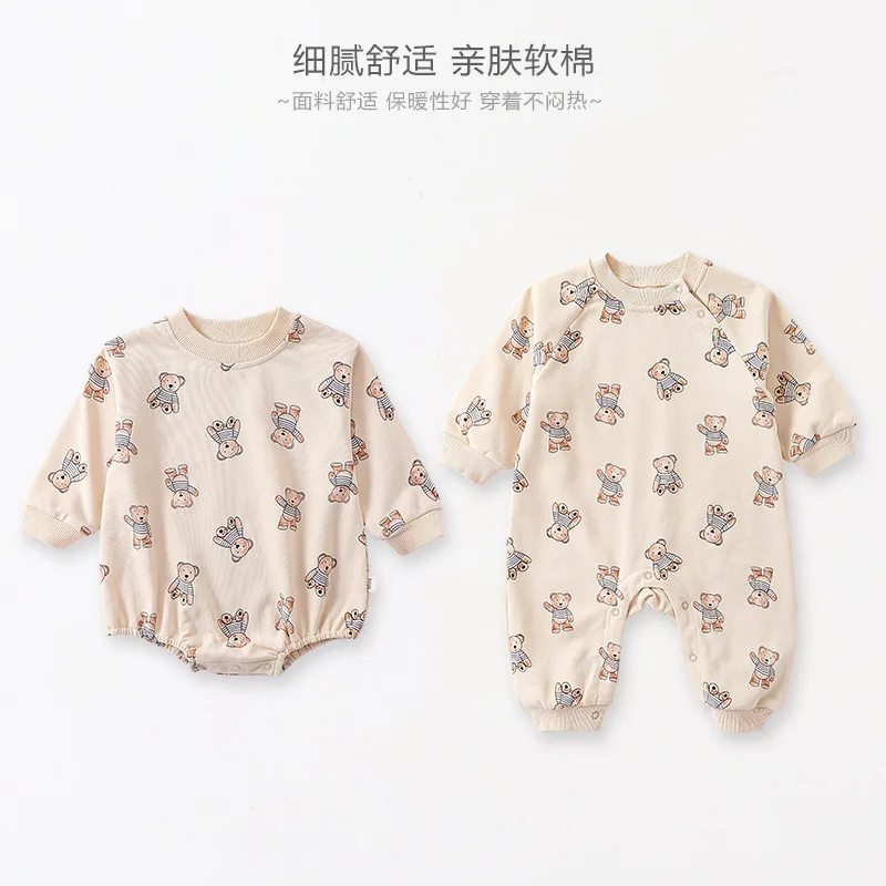 

Jenny&Dave Baby's Fart Wrap 2023 Autumn Sweater Little Boy Long Sleeve Casual Triangle Romper Little Bear One Piece Climbing Chi