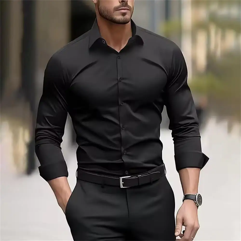

New men's long sleeved shirt, men's casual shirt, fashionable lapel button comfortable long sleeved shirt top
