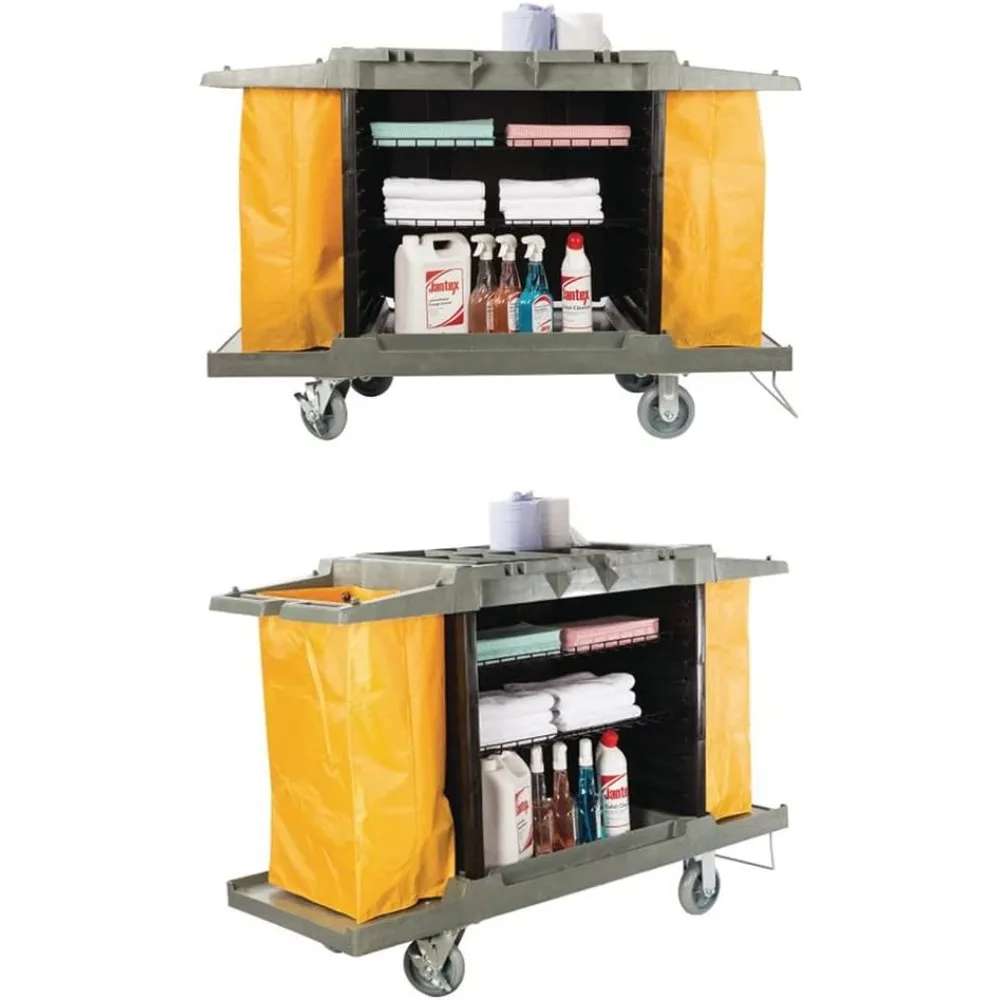 

Hotel Cart Housekeeping Room Service Cart Easy Mobility Convenient Vacuum Bracket Comfort Grip Handles H 39" x L 60" X W 21"