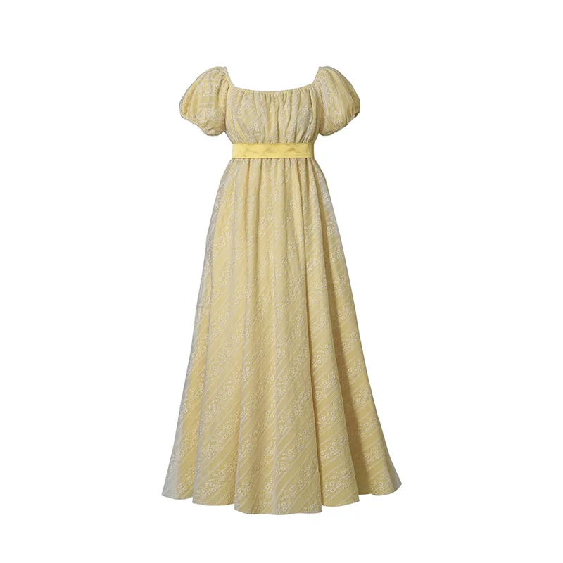 Penelope Featherington Yellow Dress Cosplay Costume Regency Jane Austen Dress Tea Party Women High Waistline Dress