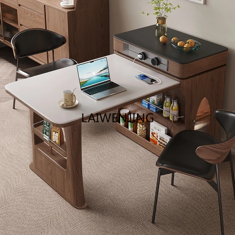 LYN island table integrated retractable guide table solid wood rock slab dining table and chair combination