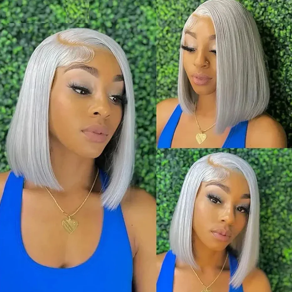 Silver Grey Bob Wig 13x6 Lace Front Human Hair Wigs For Women Transparent Lace Frontal Wig Brazilian Bob Hair Wigs Pre Plucked