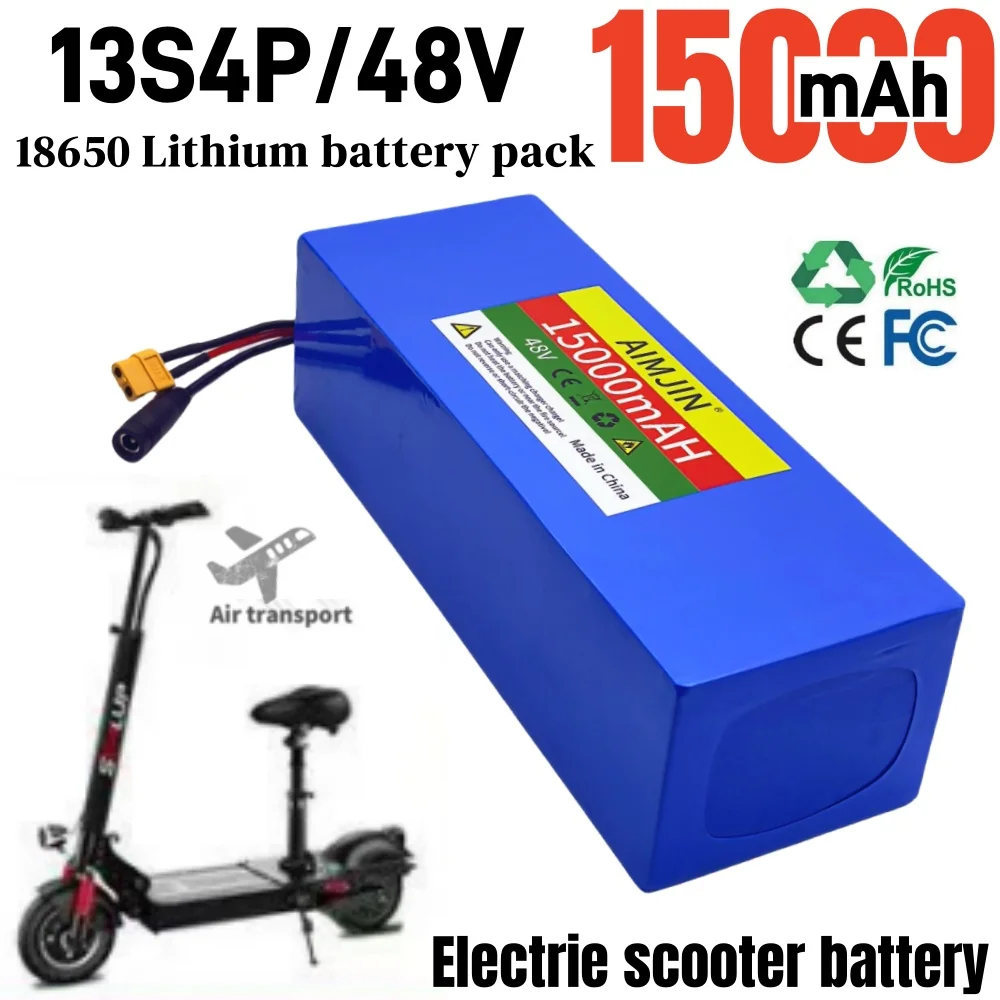 48V 15000mAh 13S4P 18650 Lithium ion Battery 15Ah for Electric Bicycle Electric Scooter, with Reinforced BMS