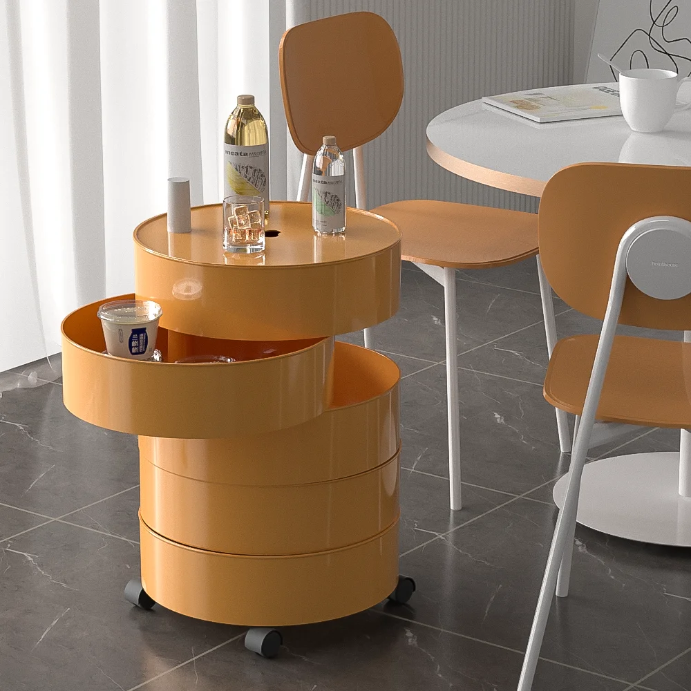 Multi-layer round swivel bedside table removable trolley  bedroom snack storage rack