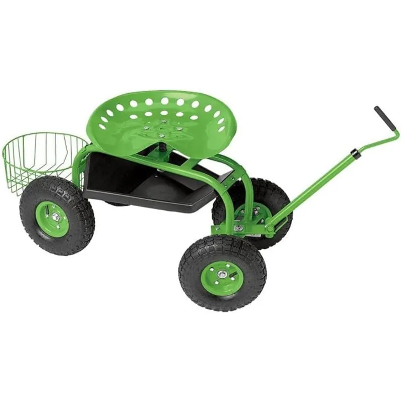 

Company Deluxe Tractor Scoot with Bucket Basket Holder | Heavy Duty Garden Cart with Wheels, Adjustable Steeri