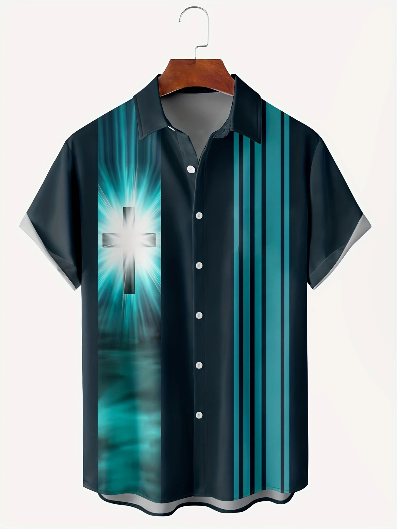 

New Summer Street Style Men's Short-sleeved Shirts Beach Casual Cross Print Short-sleeved Shirts Casual Plus Size Men's Shirts