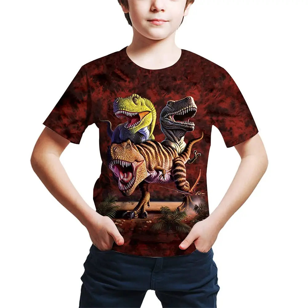 New and handsome children's fashion 3D printed dinosaur print T-shirtshort sleeve suitable foryoung boys and girlsaged2-15 years