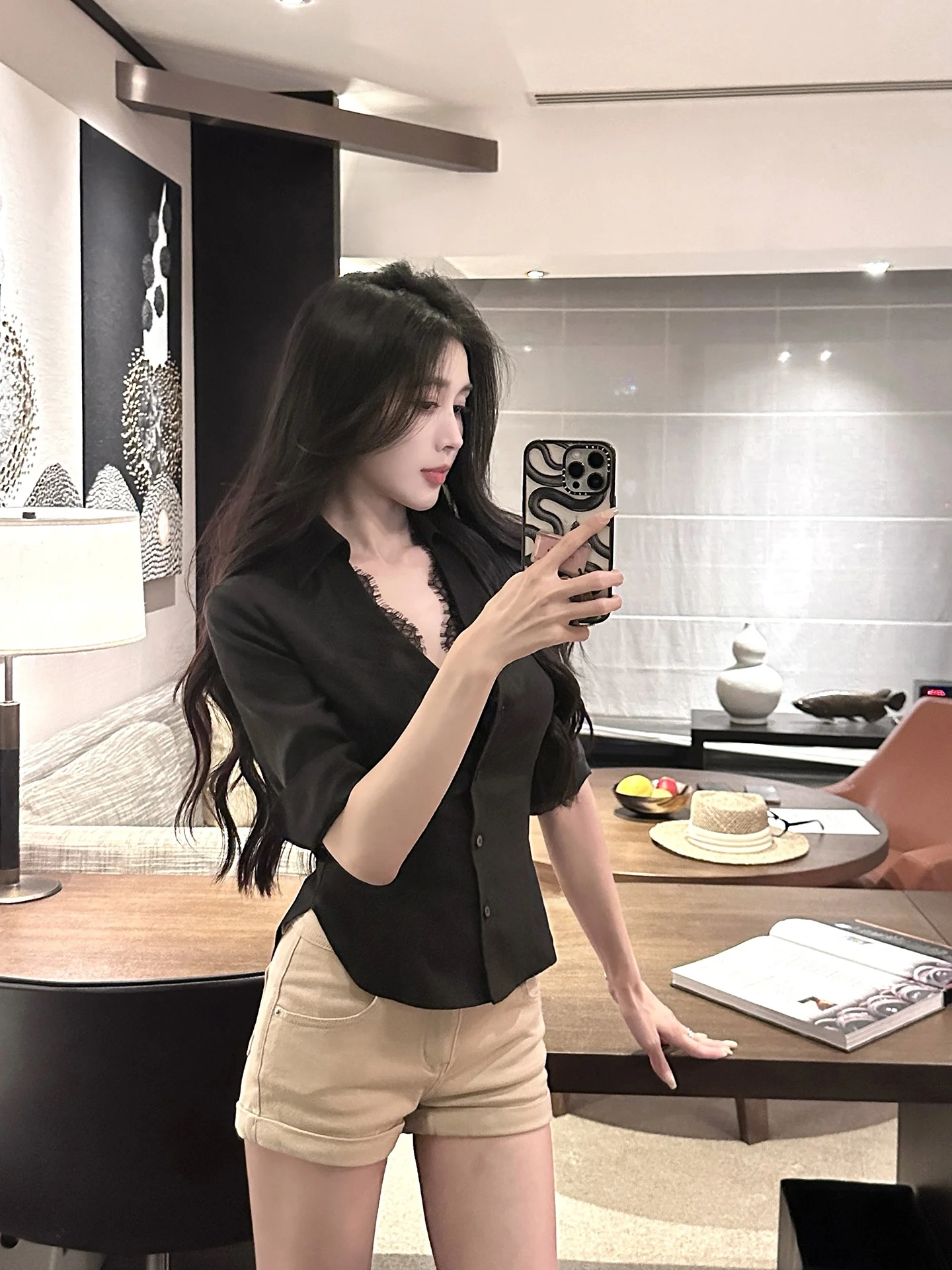 

Джинсы-шорты Chenxi He Qui с эффектом похудения, прямые, повседневные, свободного кроя, женские, летние, с зауженными манжетами, из смесового хлопка