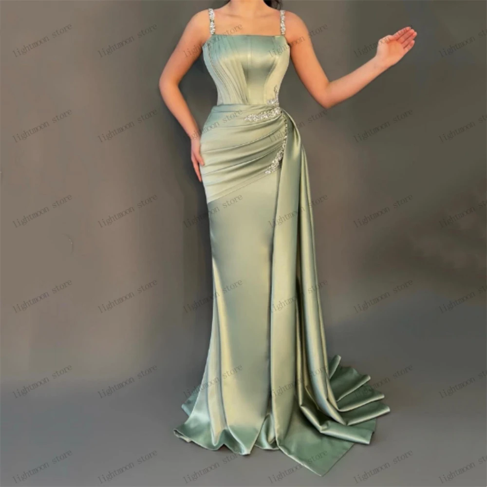 Klassieke Avondjurken Vintage Prom Dress Kralen Appliques Mouwloze Schede Zeemeermin Satijnen Plooi Gewaden Vestidos De Noche 2024