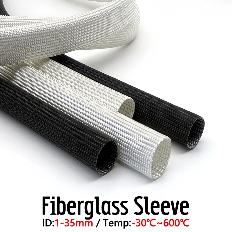 2M/10M 600Deg.C Fiberglass Sleeve High Temperature Braided Chemical Fiber Tube ID 1~12mm Sleeving White/Black Insulation Pipe