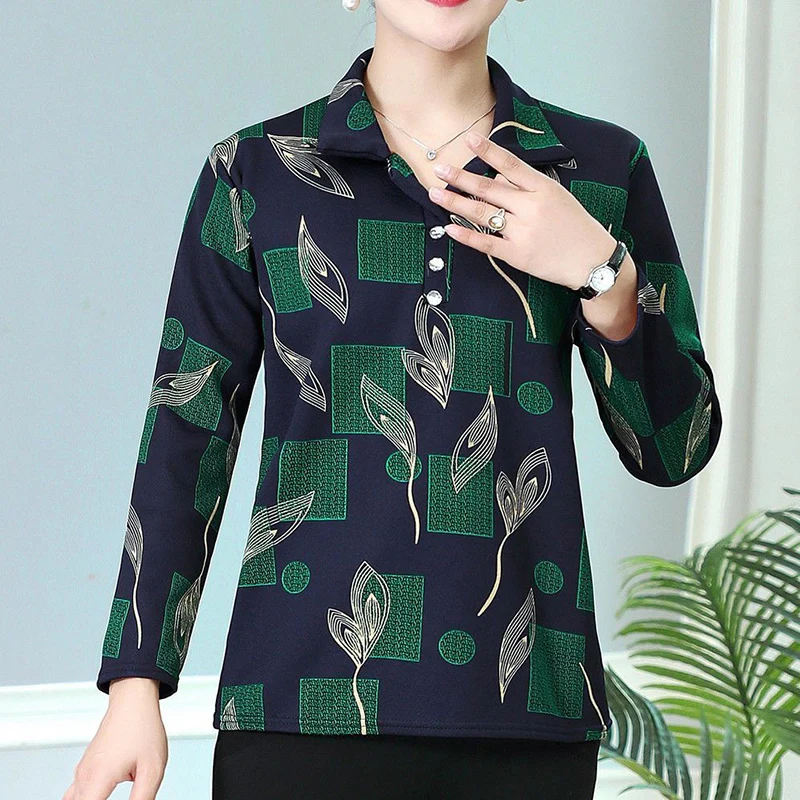 Vintage Printed Lapel Button Long Sleeve Floral Blouses Women\'s Clothing 2024 Autumn New Loose All-match Tops Office Lady Shirts