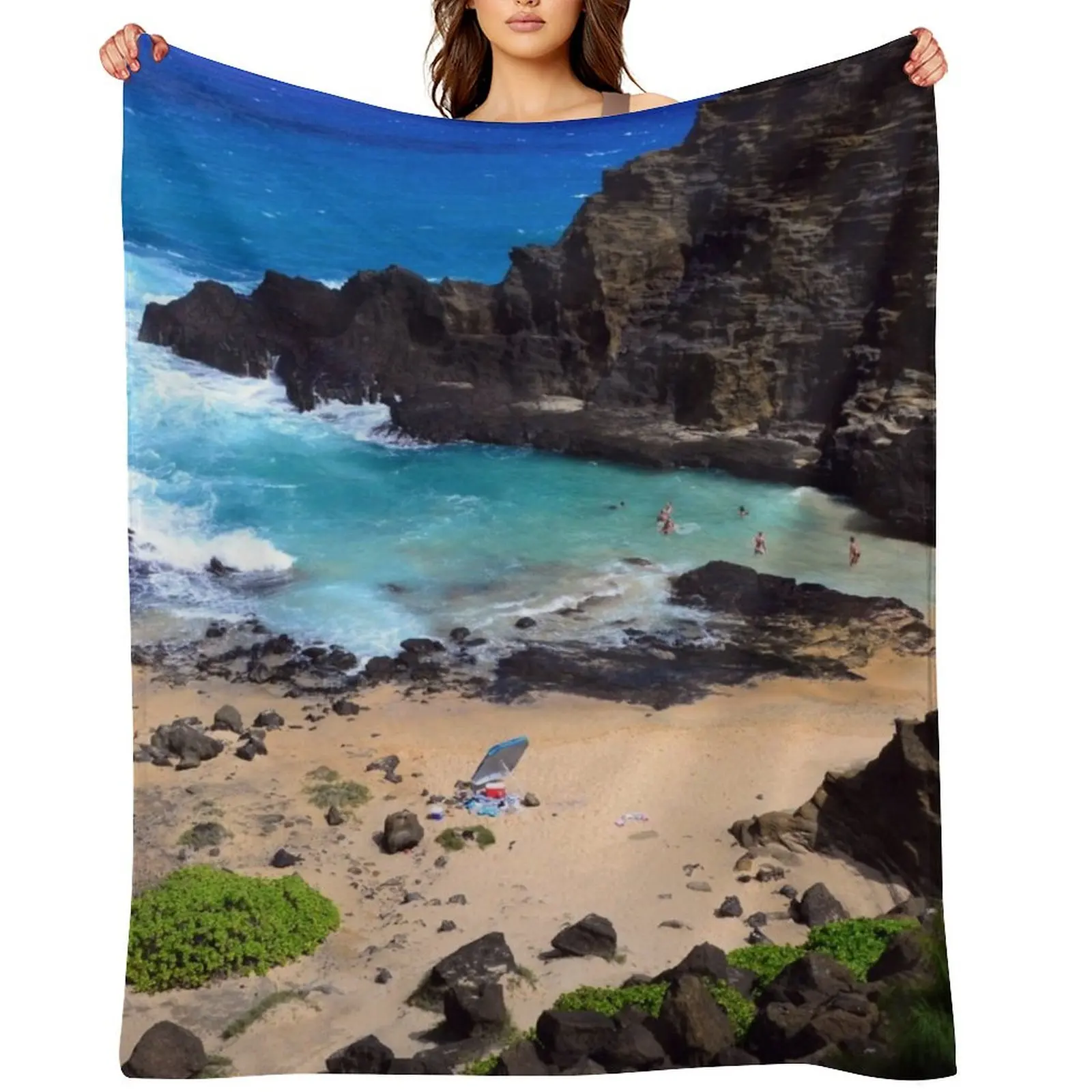 

Forbidden NO TRESPASSING Beach in Oahu, Hawaii Art Photo Throw Blanket Luxury Retros for winter Beach Blankets