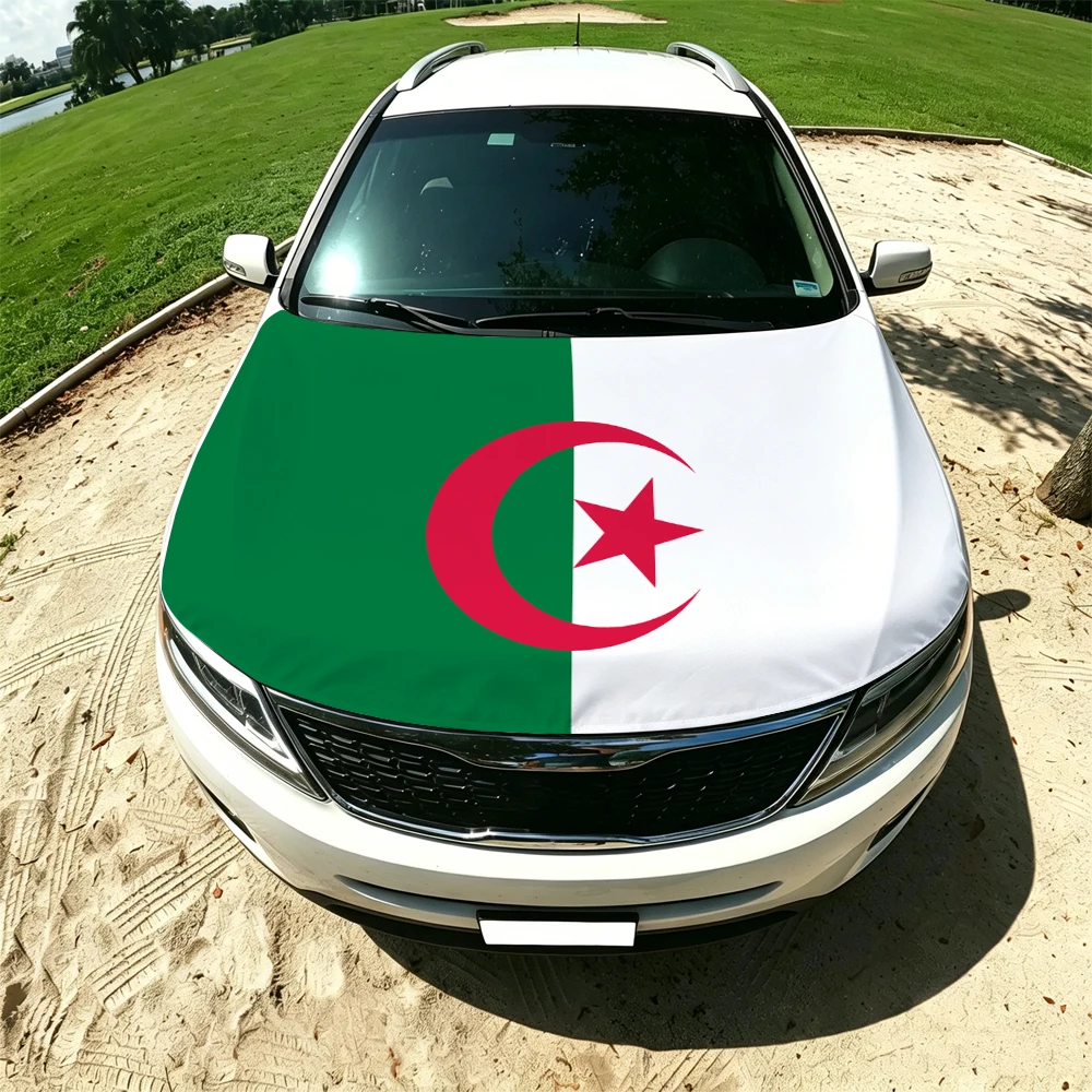 130x160cm Algeria Flag Car Hood Cover, Elastic Windproof Patriotic Bonnet Banner