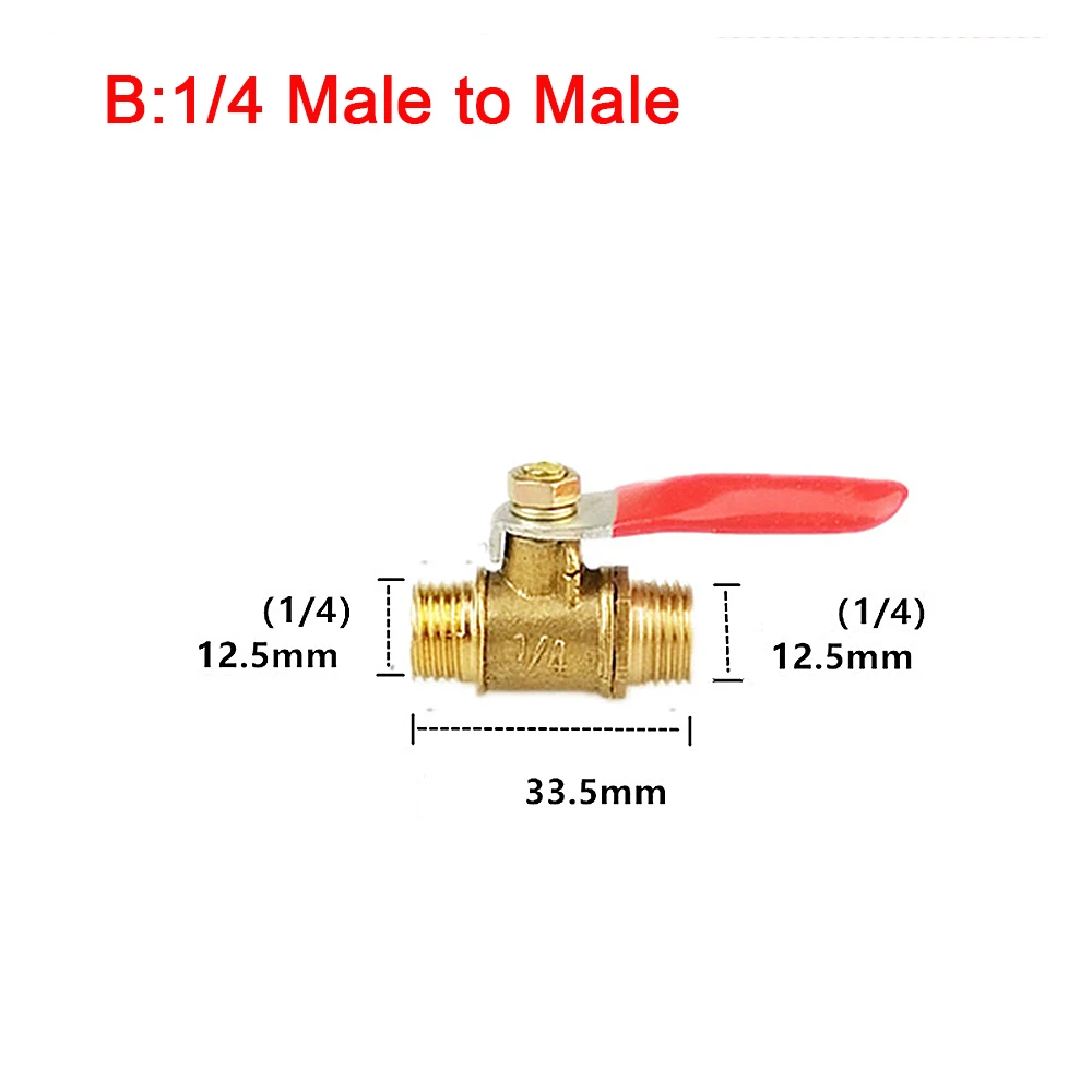 1/4 "1/2" BSP Vrouwelijke Buitendraad Twee Manier Messing Pneumatische Uitschakeling Kogelkraan Pijp Connector Koppeling adapter