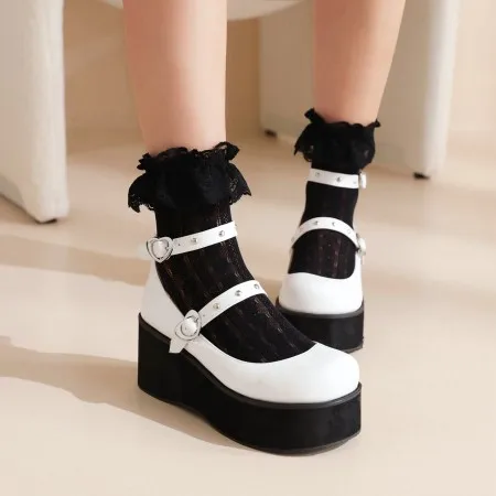 Women Men Cosplay Shoes Bowknot Bridal Wedding Girls Wedges Heel Princess Dress Black Big Size 45