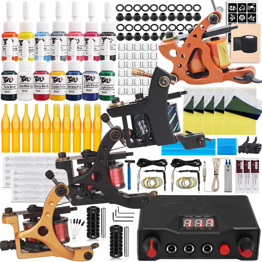 

Complete Tattoo Machine Kit Coils Tattoo Machine Gun Set Tattoo Gun Kit with Power Supply Foot Pedal Needles for Tattoo Artist