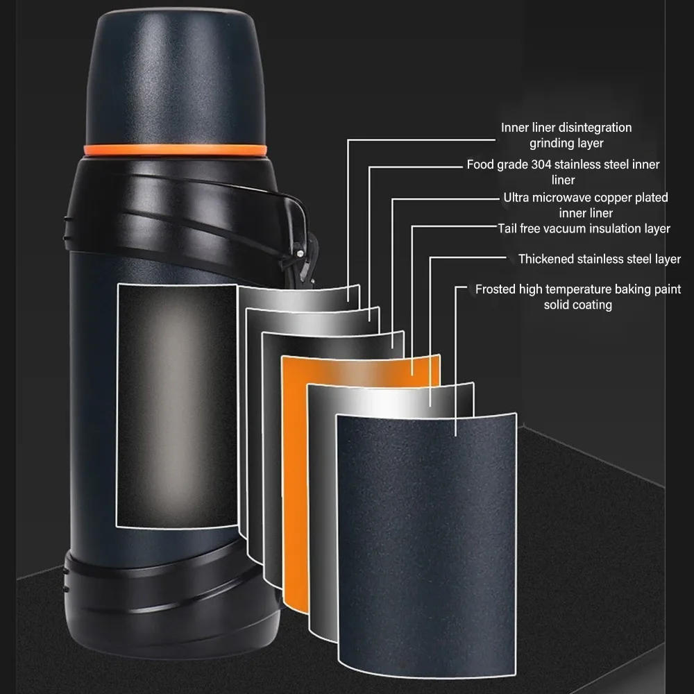 Reusable 2000ml Sports Bottle Sturdy Leak Proof Water Bottle Rustless Steel Matte Outer Outdoor Water Jug Outdoor Sports
