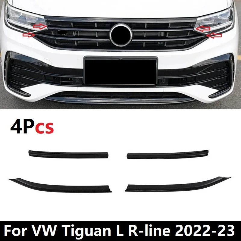 Car Styling For VW Tiguan L R-line 2022 2023 ABS Front Bumper Mesh Center Grille Grill Moulding Strips Protective Cover Trim