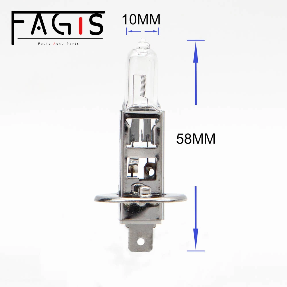 Fagis 자동차 헤드라이트 할로겐 전구 하이빔 램프, 따뜻한 흰색 투명 석영 유리, 고품질 H1, 12V, 55W, 3350K, 2 개