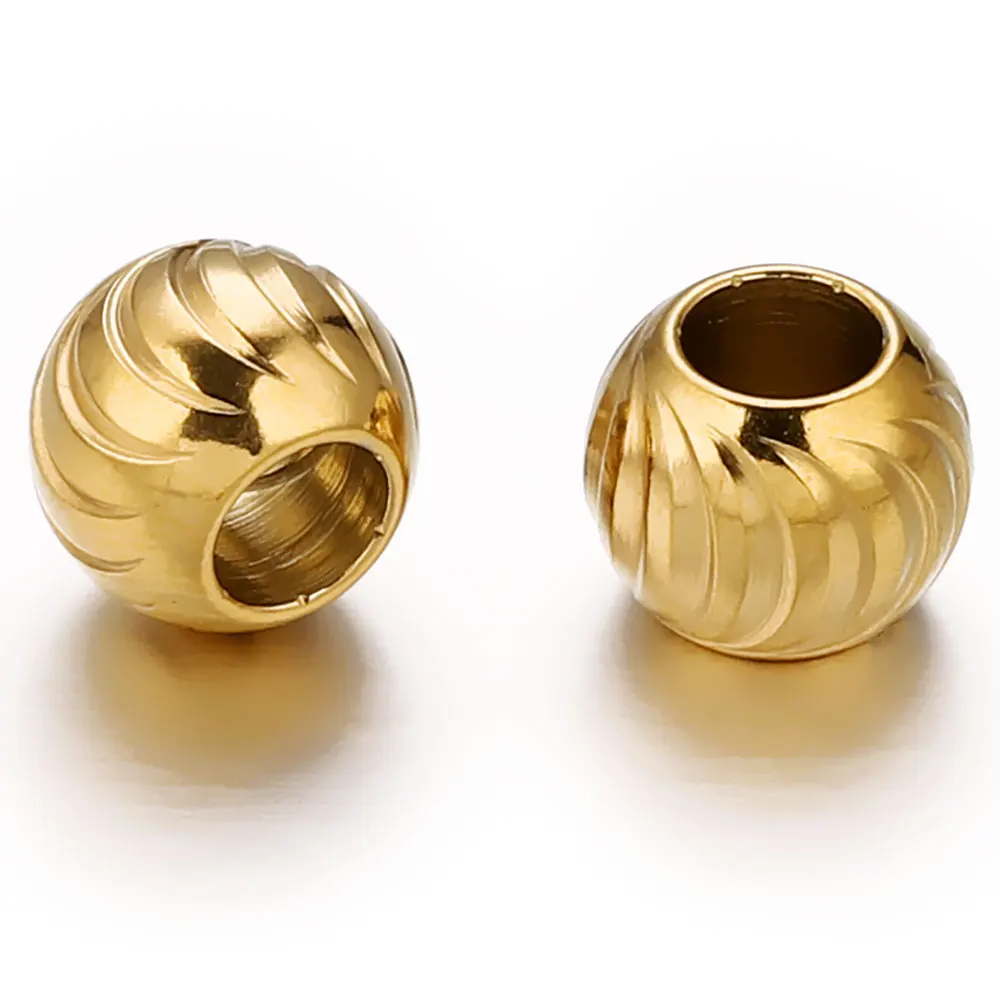 10pcs 3/4/5/6/8/10mm Stainless Steel Round Spiral Pattern Spacer Beads Charms for Bracelet DIY Jewelry Making Supplies