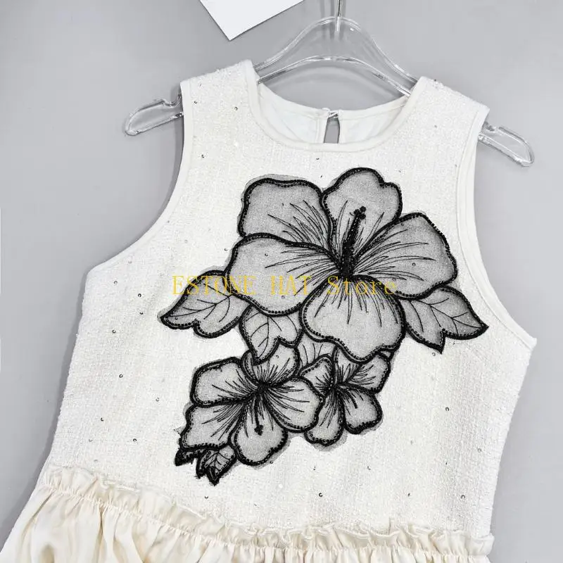 49MF Eye-Catching Flower Tulle Applique Trim for Evening Skirt Clothes Dress Decors Patches Sewing on Suppplies