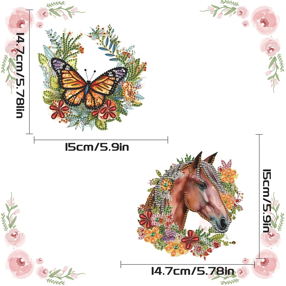 2pcs/Set DIY Butterfly Diamond Painting Door Hanging Diamond Art Painting Kits Welcome Signs Horse Diamond Art Window Ornaments