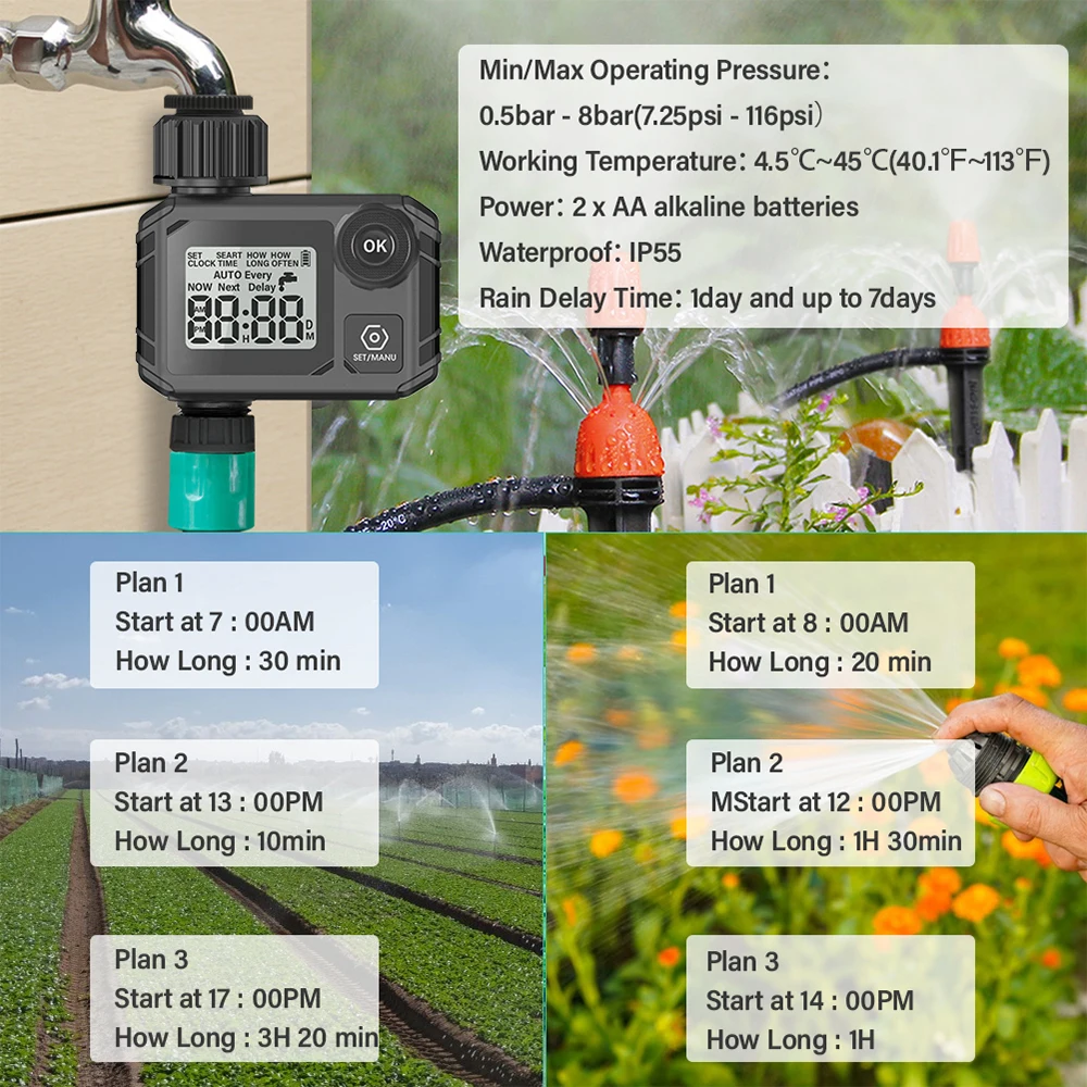 Zraszacz do nawadniania ogrodu 2-gniazdowy automatyczny system nawadniania Zegar nawadniania IP55 Wodoodporny zegar wodny do basenu trawnikowego
