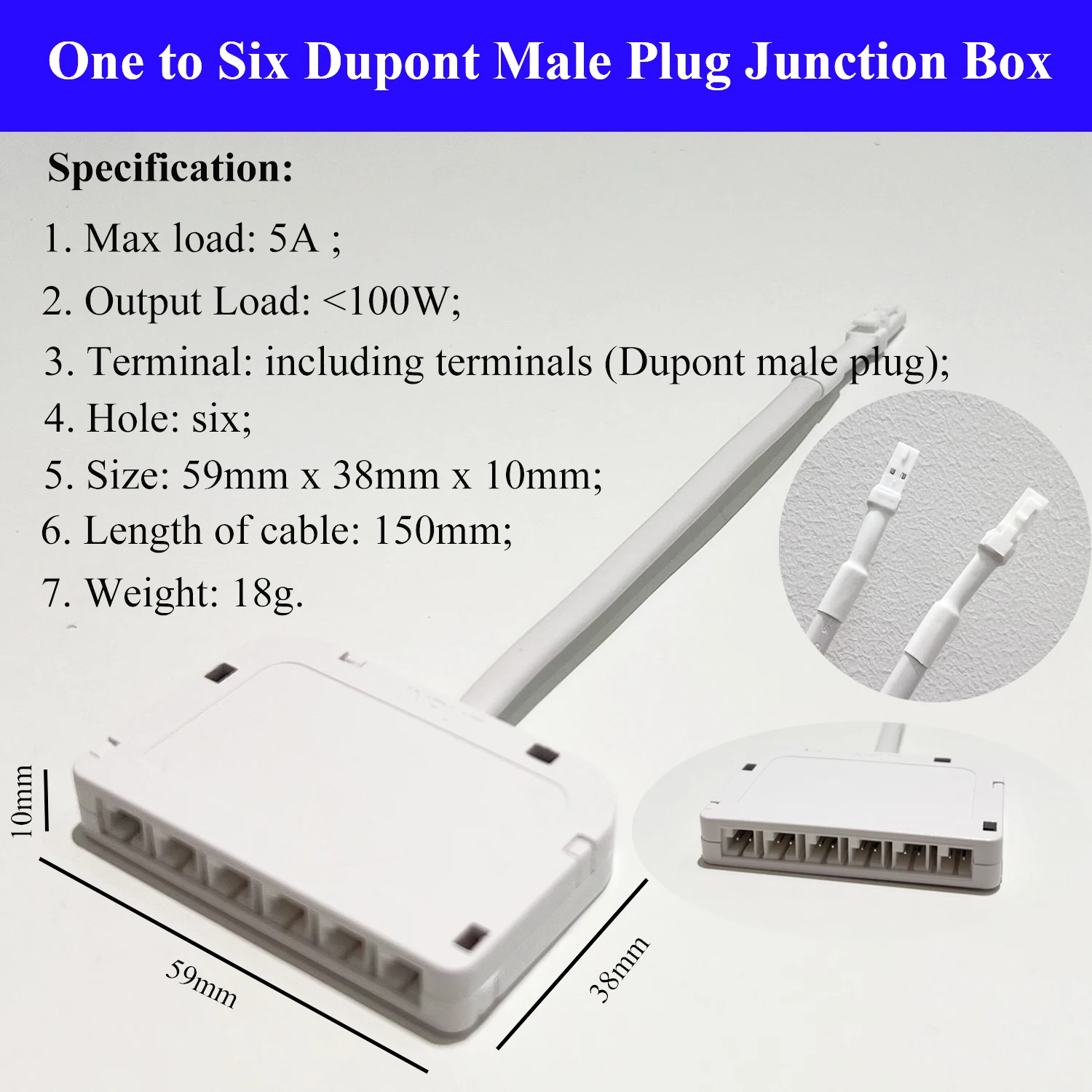 Dupont Terminal Junction Box 6 Port Hub Splitter Dupont Male Plug Cable Quick Line Connector for LED Strip Cabinet Light Power