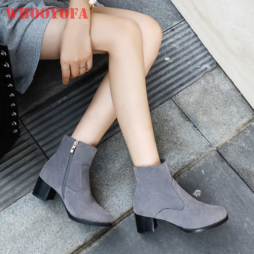 

Brand New Mature Gray Black Women Ankle Boots Fashion Round Toe Med Heels Lady Nude Shoes Plus Small Big Size 13 31 43 45 48 52