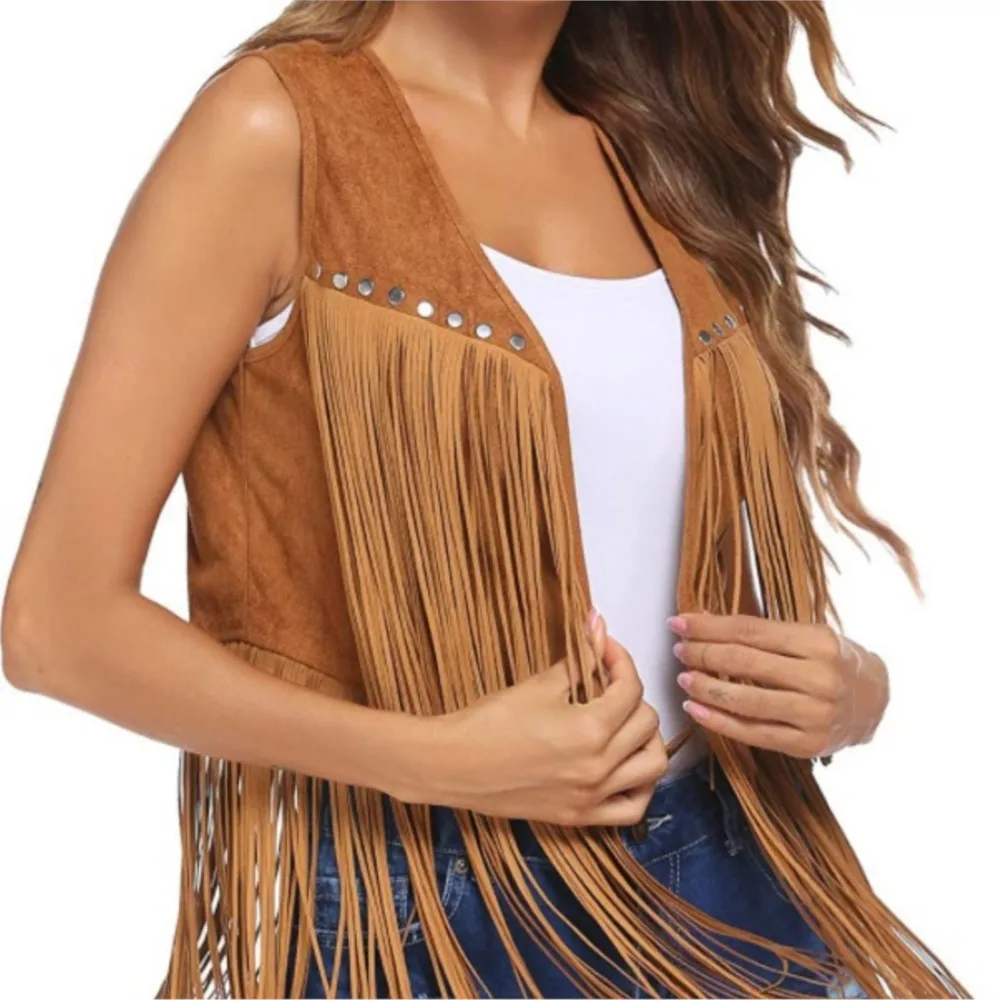 

Fashion Tassel Women's Sleeveless Vest Summer Casual Imitation Deer Leather Velvet No Button Mid-length Vest Jacket Female Coat