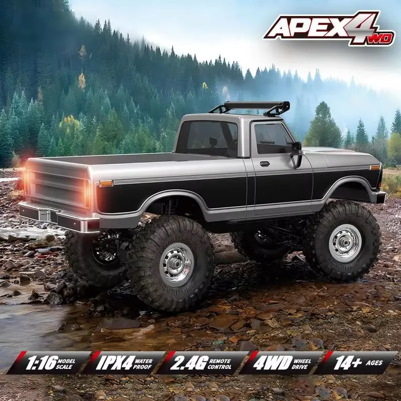 Hbtoys R1611 1/16 RC Car 4X4 Off Road Rock Crawler 2.4G Remote Control Vehicle Alloy Drive Shaft LED Roof Light for Adults