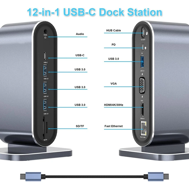 Imagem -03 - Usb c Docking Station Hub Dock Display do Laptop Adaptador Usb 3.0 para Computador Windows Mac 12 em 1