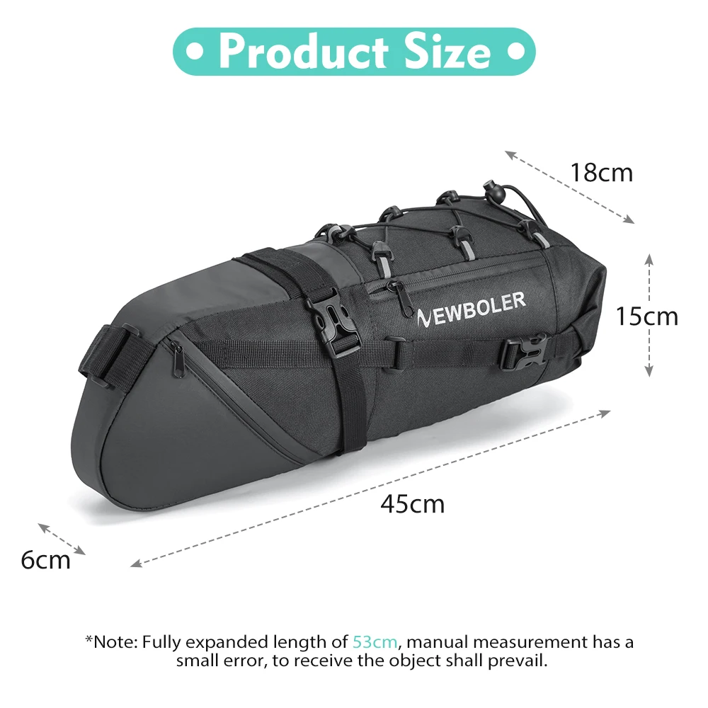 NEWBOLER Fahrradsatteltasche, wasserdicht, für MTB, Rennrad, 15 l, große Kapazität, Fahrradtasche, faltbar, Hecktasche, Zubehör für den Kofferraum – Detail 2