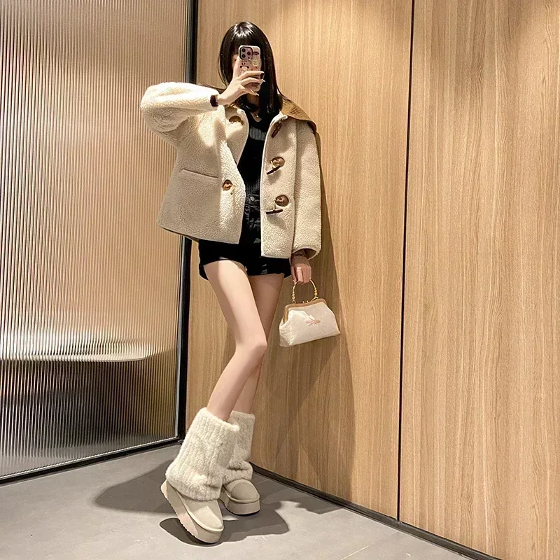 New Winter Snow Boots Women\'s Thick Sole Fur Integrated Short Boots with Plush and Thickened Anti Slip and Warm Cotton Shoes