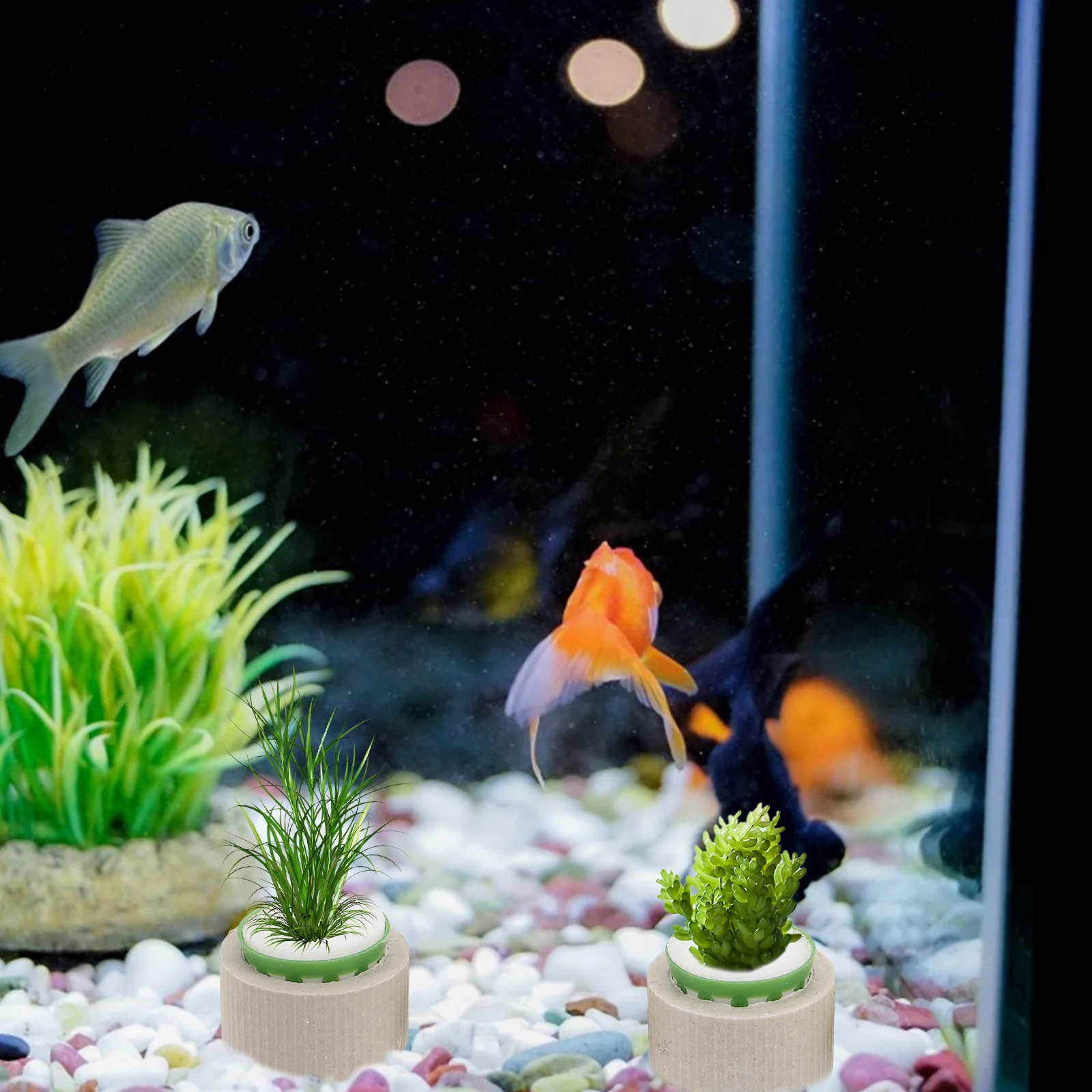 

9pcs Water Planting Cups: Large Ceramic Aquarium Rings Anti-Floating Plant Anchor Fish Tank Decoration Tools, Aquatic Plant