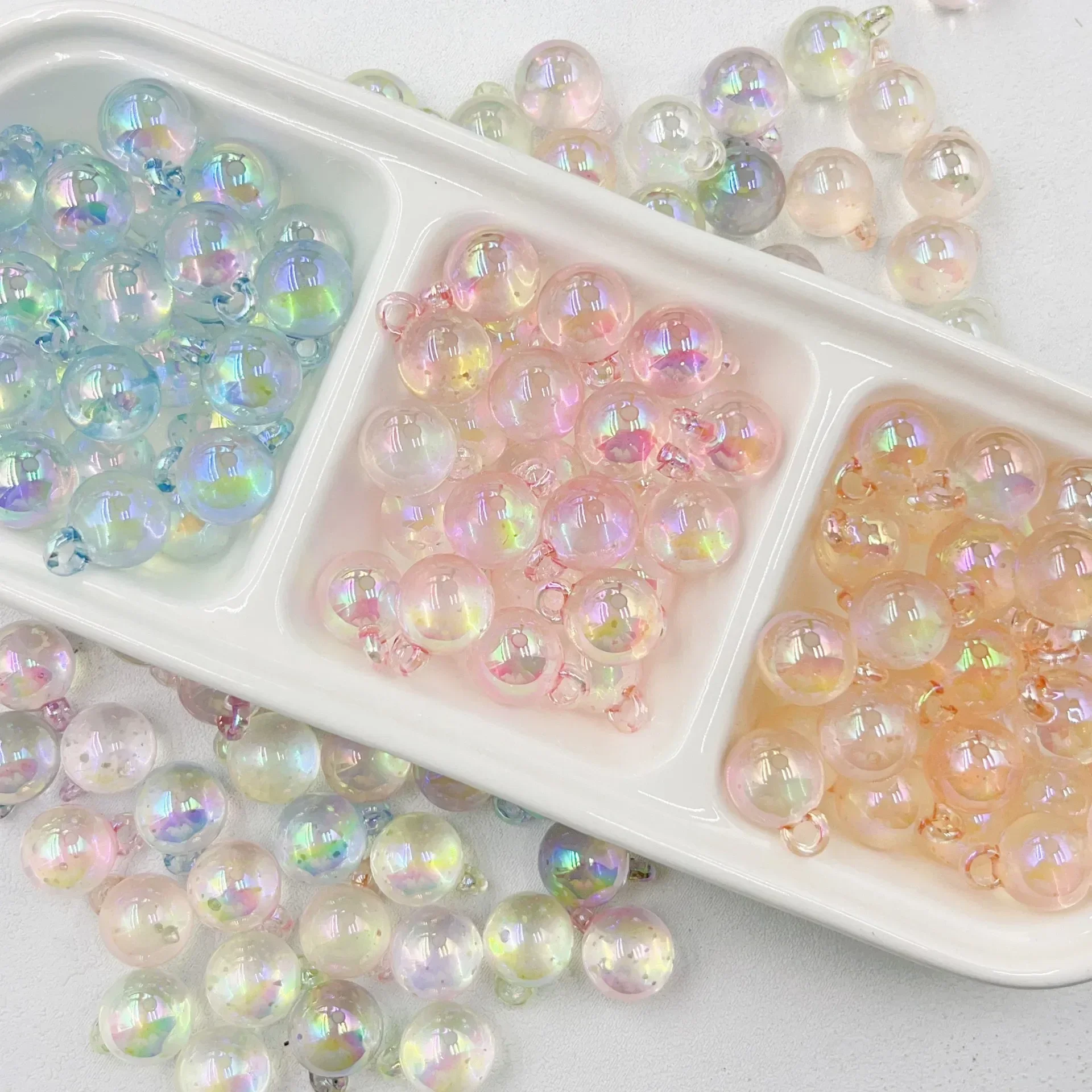 하이테크 UV 투명 발광 행잉 홀 비즈, DIY 수제 자동차 행잉 키체인 비즈 소재 쥬얼리, 14mm, 10 개