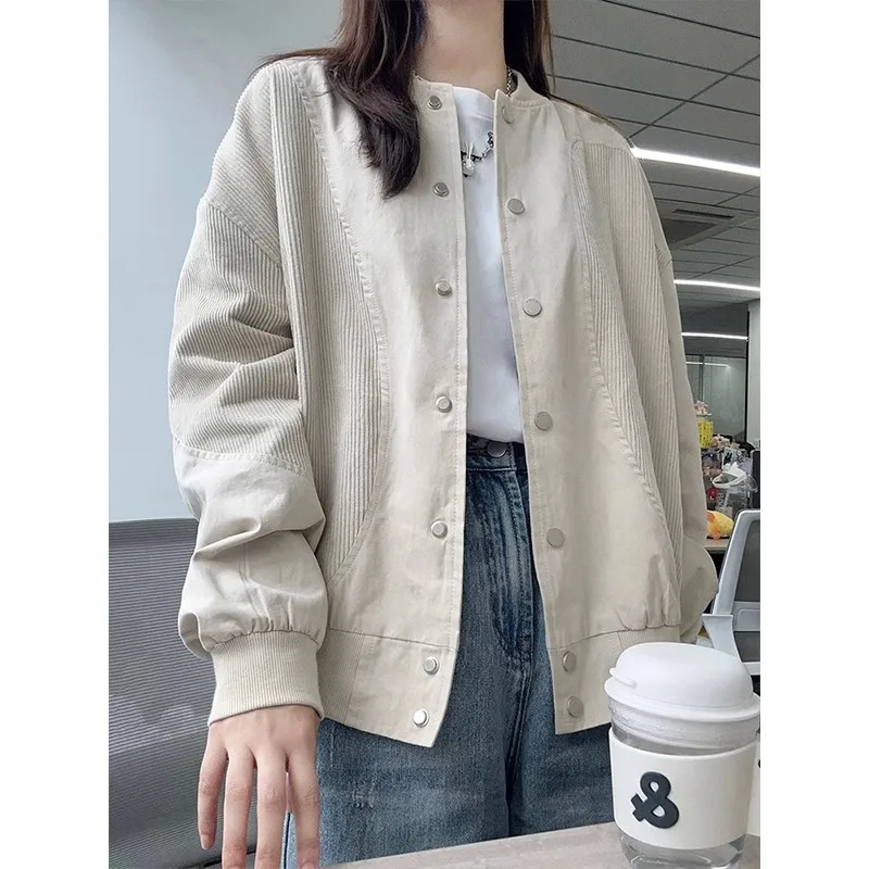 Corduroy patchwork jacket 2024 new spring and autumn baseball jacket for women