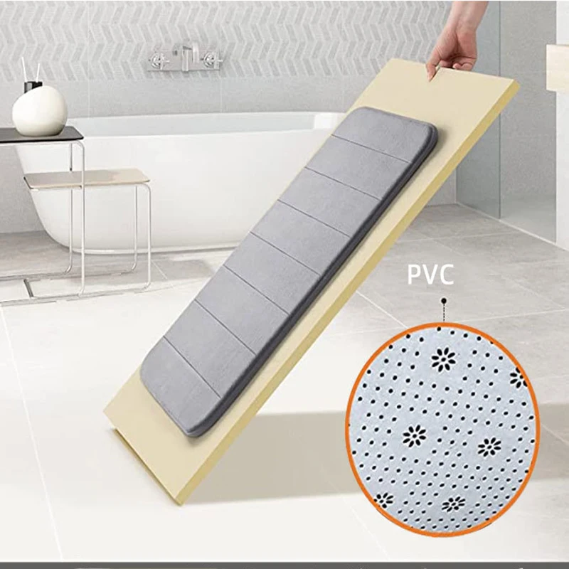 Memory Foam Striped Solid Color Floor Mat Bathroom Non-Slip Absorbent Mat Bathroom Toilet Foot Mat image 4