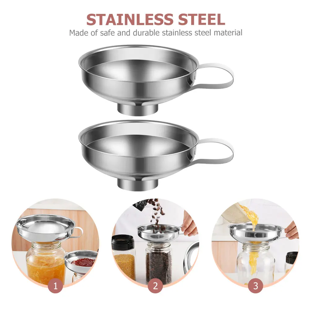 

2pcs Stainless Steel Wide Mouth Canning Jar Funnel For Jam Oil Beans Salt Wine Kitchen Accessories Small Funnel Easy
