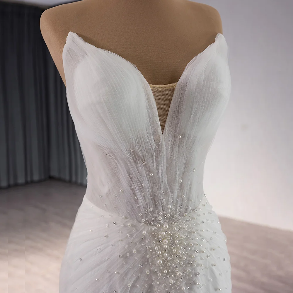 Vestido De novia De Organza sin tirantes, corpiño elegante De encaje con cuentas De lentejuelas, RSM241065