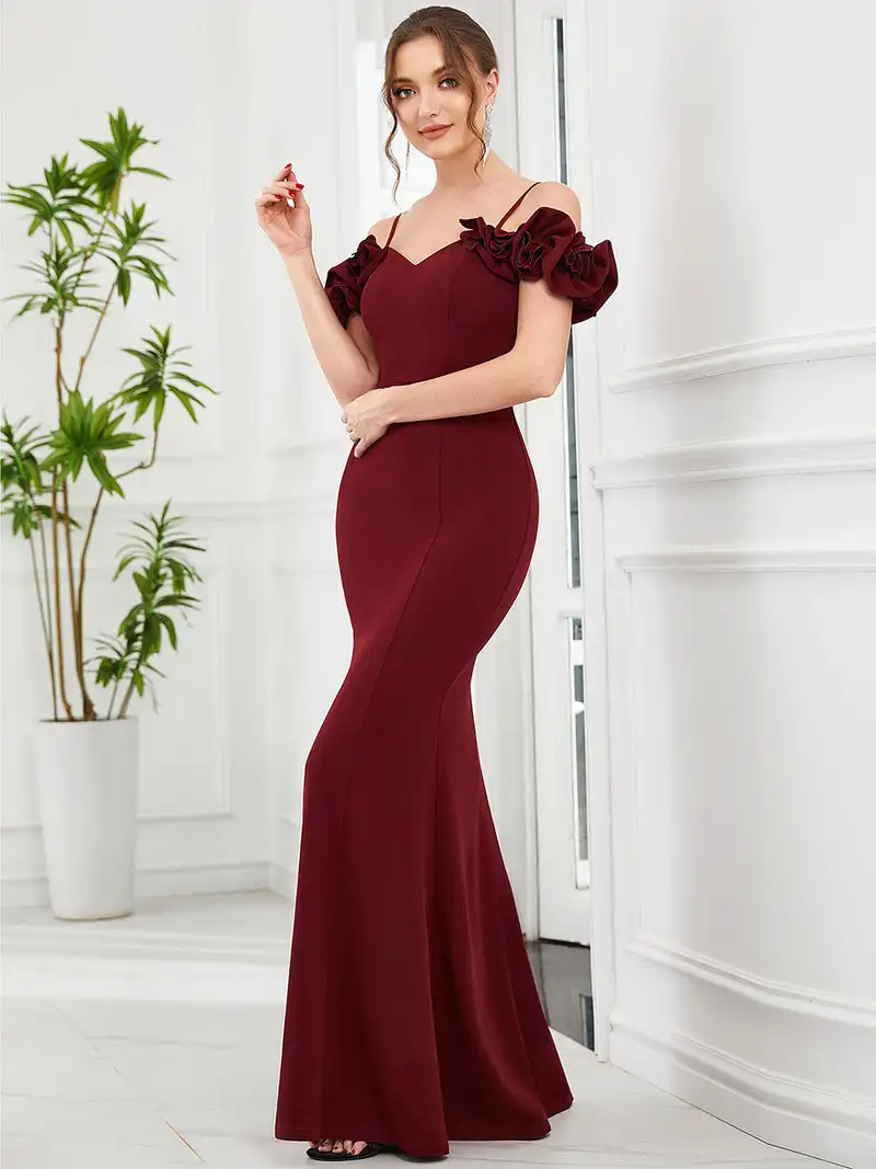 Vestidos elegantes Querida decote Backless Andar de comprimento 2023 de Fishtail saia dama Borgonha