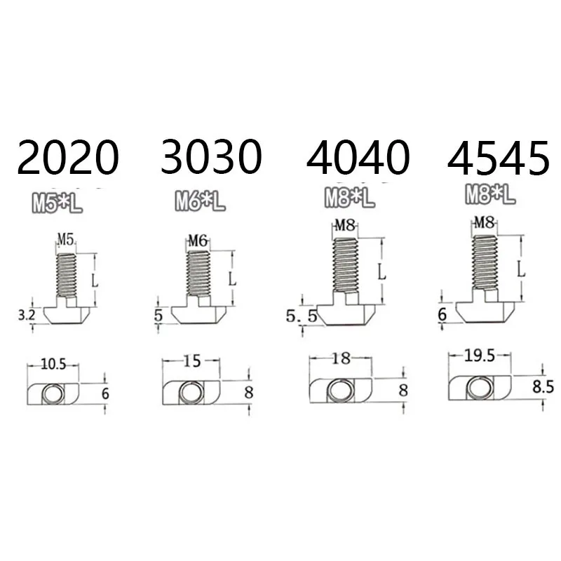 M8 x 16mm/20mm-30mm Drop in T Screw for Metric For 4040 4545 Aluminum Extrusions